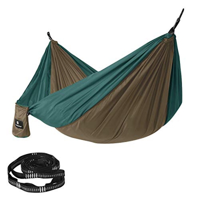 SONGMICS Hamaca de Camping, 275 x 140 cm, 300 kg Capacidad de Carga, Probado por el TÜV, con Correas Multi-Lazos y Mosquetones, Ligera, Secado Rápido,