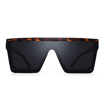 JIM HALO Plano Top Proteger Gafas de Sol Cuadradas Espejo Sin Marco Montura Anteojos Para Mujer Hombre(Marco Tortuga/Lente Gris)