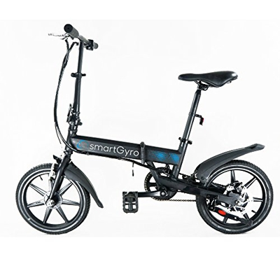 SmartGyro Ebike Black - Bicicleta Eléctrica, Ruedas de 16", Asistente al Pedaleo, Plegable, Batería extraíble de litio de 4400 mAh, Freno V-Brake y Di