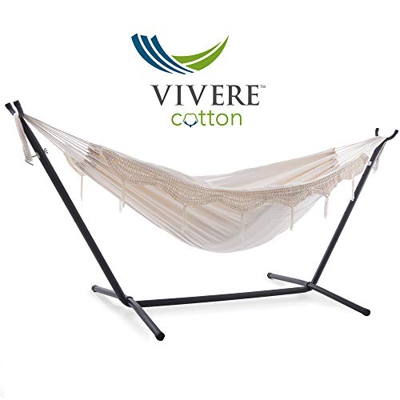 vivere uhsdo8 – 00 doble algodón hamaca con hamaca, 250 cm, beige, 249 x 109 x 104 cm