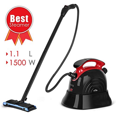 SIMBR Limpiador Vapor Manual Vaporeta Capacidad de 1100ml y Potencia de 1500W, 4.5 Bar, 13 Accesorios para Pisos, Alfombras Y Ventanas