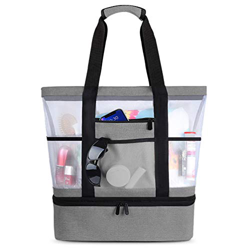 Bolsa de Playa Grande Bolsa de Malla de Playa Bolso de Mano Desmontable Bolso de Hombro con Bolsa Aislante Caja Enfriamiento Picnic Extraíble 2 in 1 p en oferta