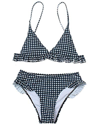 Conjunto de Bikini de Impresión a Cuadros con Volantes para Mujer Traje de Baño de Playa Acolchado Traje de Baño de Bikini de 2 Piezas características