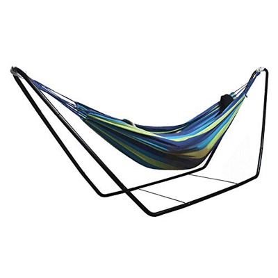 Hamaca de Algodón para Jardín al Aire Libre Cama Portátil de Lona ,Peso Ligera con soporte de metal Bolsa para Patio Trasero Playa Mochileros, Capacid