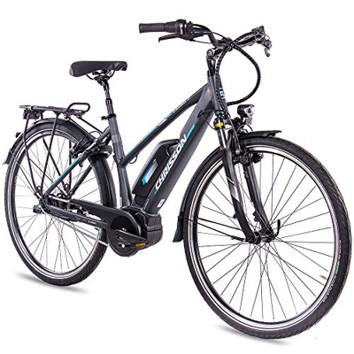 CHRISSON Bicicleta eléctrica para Mujer, 28 Pulgadas, Bicicleta de Trekking y Ciudad, Color Antracita Mate, 7 Marchas Shimano Nexus, Pedelec con Motor
