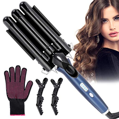 3 Barriles Rizador de pelo, Winpok Pinzas Rizadoras, Turmalina y Cerámica, Pantalla LCD, 4 Configuraciones de Temperatura (140 ° C-200 ° C), Diseño Pl