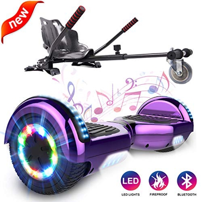GeekMe Patinete Eléctrico Auto Equilibrio con Hoverkart, Hover Scooter Board, Balance Board + Go-Kart 6.5 Pulgadas con Bluetooth, Luces LED, Regalo pa