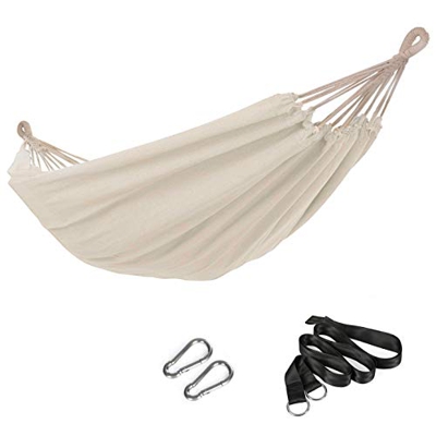 SONGMICS Hamaca Tela de Algodón y Poliéster Relajar en Jardín Camping, Color Beige 210 x 150 cm, Resistencia 300 kg GDC15M