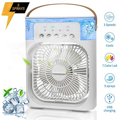 Mini Enfriador de Aire Acondicionado Portátil,Aires acondicionados móviles,5 en 1 Enfriador de Aire con Función de Humidificación,5 Sprays/3 Temporiza