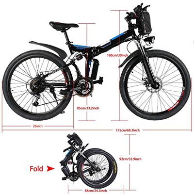 cooshional Bicicleta Eléctrica Plegable de Montaña con la Batería de Iones de Litio 36V Ruedas de 26 Pulgadas Color Blanco (EU, Negro)