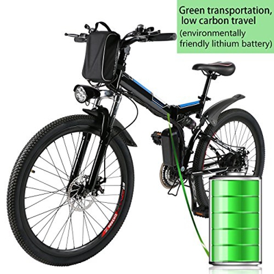 Profun Bicicleta Eléctrica Plegable con Rueda de 26 Pulgadas, Batería de Iones de Litio de Gran Capacidad (36 V 250 W), Suspensión Completa Calidad y 