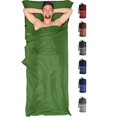 Fit-Flip Saco de Dormir Ultraligero, Forro de Saco de Dormir de Microfibra con Compartimiento de Almohada añadido, Sábana de Dormir Tambien como Forro