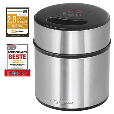 ProfiCook PC de ICM 1140 Hielo Eléctrica 3 in1 para helado, yogur y Sorbet para hasta 1,8 L de helado, pantalla LED, Acero inoxidable)