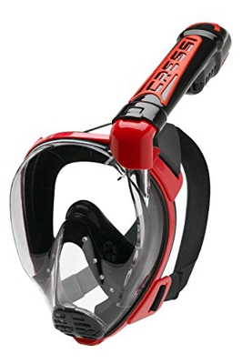 Cressi Duke Dry Full Face Mask Mascara de Buceo Snorkel Seca Cara Completa, Unisex Adulto, Negro/Rojo, M/L
