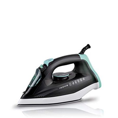 IKOHS Luxor 2600 - Plancha de Vapor 2600 W, 190g Golpe de Vapor, 48g/min Vapor Constante, Revestimiento Ceramic Coat, 23,2x11,8 cm,Color Negro