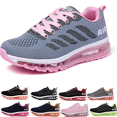 Air Zapatillas de Running para Hombre Mujer Zapatos para Correr y Asfalto Aire Libre y Deportes Calzado Unisexo Gray Pink 37