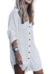 Tuopuda Informal Mujer Pareos Bikini Cover up Camisa de Manga Larga Verano Vestido de Playa Vestido Camisola de Playa precio