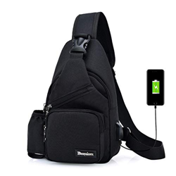 Mochila de Hombro Bolsa de Hombro Hombre Mujere Crossbody Sling Pecho Bolsa, Bolso Bandolera con puerto de carga USB Para Deportes Viaje Gimnasio Cicl precio