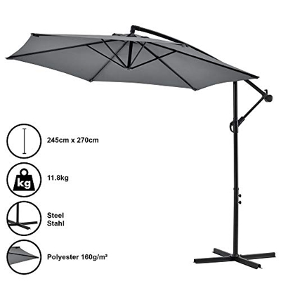 [casa.pro] Sombrilla Colgante Parasol excéntrico para Balcón Terraza Jardín Diámetro Pantalla 270 cm Protector Ajustable Mástil de Acero con Manivela 