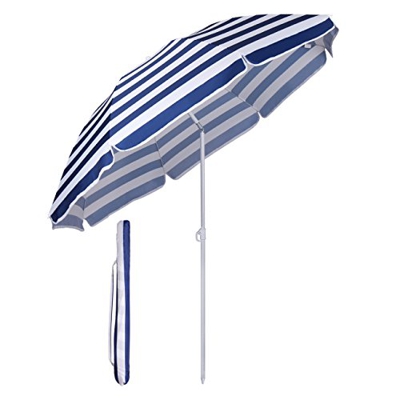 Sekey® Sombrilla Ø 160 cm Parasol para terraza jardín Playa balcón Piscina Patio, Color Rayas Blancas Azules, Protector Solar UV20+