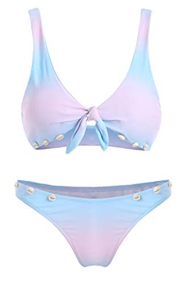 Mujer Degradado de Color Frente de Nudo de Corbata Conjunto de Bikini Cáscara Trajes de baño de Dos Piezas