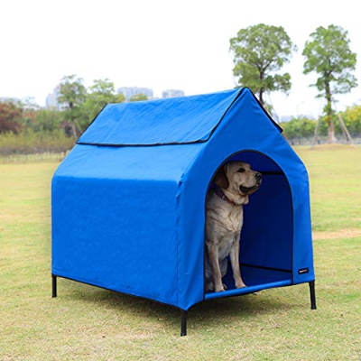 AmazonBasics - Caseta para mascotas, elevada, portátil, grande, azul
