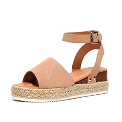 Sandalias Mujer Plataformas Alpargatas Cuña Verano Hebilla Zapatos Playa Punta Abierta Tacon 5.5cm Correa de Tobillo Negro Marrón Gris Leopardo EU35-E en oferta
