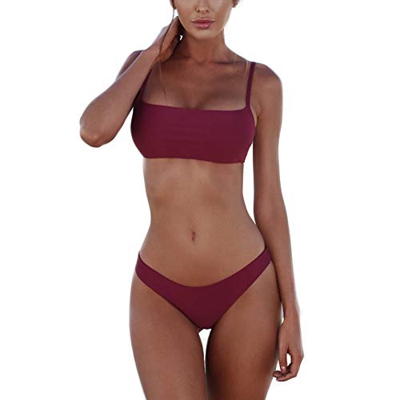 Meizas Conjuntos de Bikinis para Mujer Push Up Bikini Traje de baño de Tanga de Cintura Baja Trajes de baño Adecuado Viajes Playa La Natacion (M, Púrp