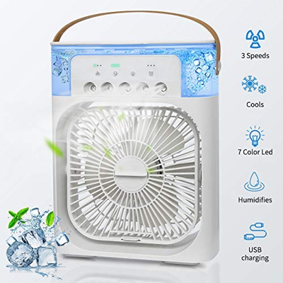 Mini Enfriador de Aire Acondicionado Portátil,Aires acondicionados móviles,5 en 1 Enfriador de Aire con Función de Humidificación,5 Sprays/3 Temporiza
