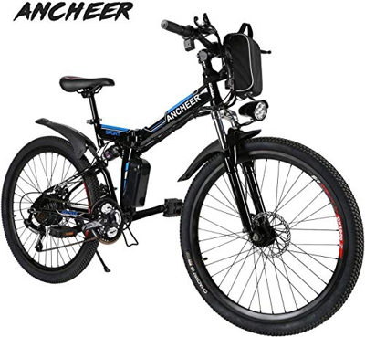 Ancheer Bicicleta Eléctrica de Montaña Bicicleta Eléctrica de 26 Pulgadas Plegable con Batería de Litio (36V 250W) 21 Velocidades de Suspensión Comple