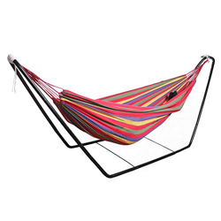 Hamaca de Algodón para Jardín al Aire Libre Cama Portátil de Lona ,Peso Ligera con soporte de metal Bolsa para Patio Trasero Playa Mochileros, Capacid precio