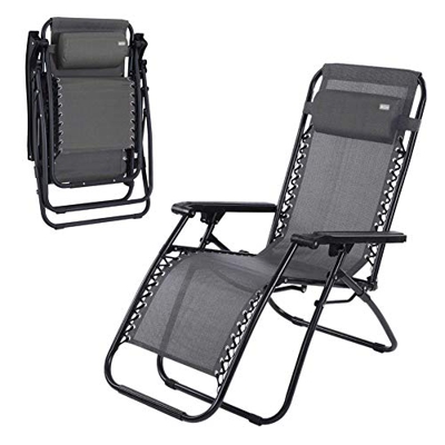 Aktive 62192 - Tumbona Gravedad Cero gris, reclinable y plegable Beach 65 x 178 x 110 cm