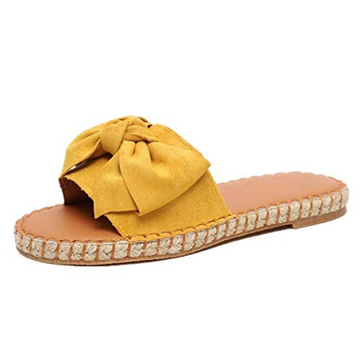 Sandalias Mujer Verano Planas Piel Chanclas Punta Abierta Plataformas Bajo Zapato De Playa Piscina Al Aire Libre Moda Fiesta Bohemias Amarillo 38