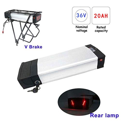 MTX-Racks E-Bici de la batería con V-Brake y la lámpara Posterior de 36V 12-33Ah Litio Li-Ion con Cargador, batería eléctrica de la Bicicleta de 250W 