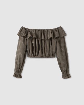 Belle&Rebel - Blusa Kaki Con Rayas Y Volante