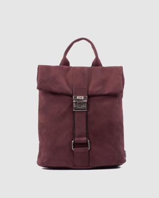 KCB - Mochila Pequeña De Mujer En Burdeos Con Broche Frontal