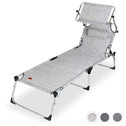 Sekey Textileno Plegable Tumbona con Techo de Sillas de Jardín, Aluminio, 220 x 71 x 37 cm, Capacidad de Carga: 120 kg, Gris Claro características