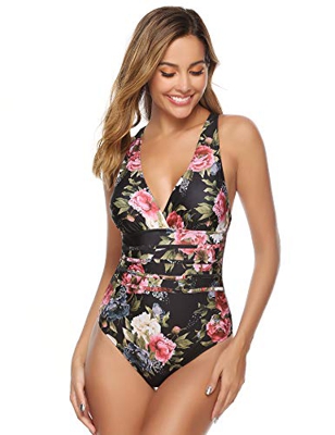 Hawiton Traje de Baño Una Pieza para Mujer Cuello en V Profundo Cruz de Vuelta Bañador Ropa de Baño Playa Monokini