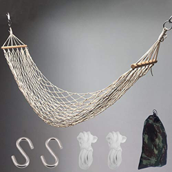 Hamaca de cuerda de algodón, hamaca colgante de red para interiores y exteriores, hamaca de malla para una sola persona, columpio con palo de madera,  precio