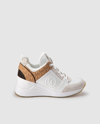 MICHAEL Michael Kors - Zapatillas De Mujer De Piel De Color Beige Con Cierre De Cordones