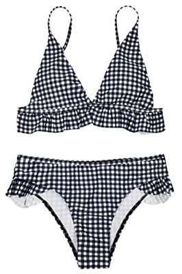 heekpek Bikini a Cuadros Top Triángulo Relleno Braga con Volantes para Mujer