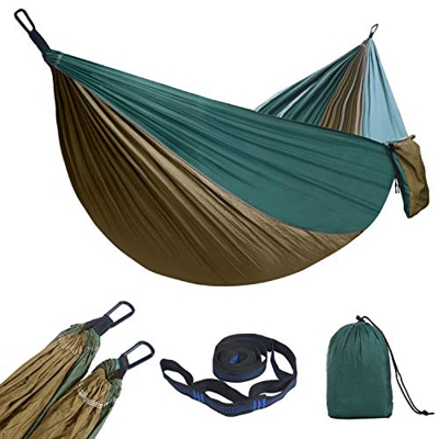 Hamaca de Camping Hamaca Colgante 270 x 140 cm, Hamaca de Nylon Ultraligera para Viajes y Acampadas, 300kg de Capacidad de Carga, Secado Rápido, Trans