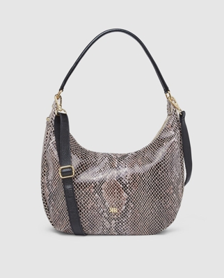 Piel Morena - Hobo Mediano De Piel En Beige Con Grabado De Serpiente