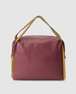 Innue - Hobo Grande De Piel Bicolor En Burdeos Y Mostaza Con Cremallera