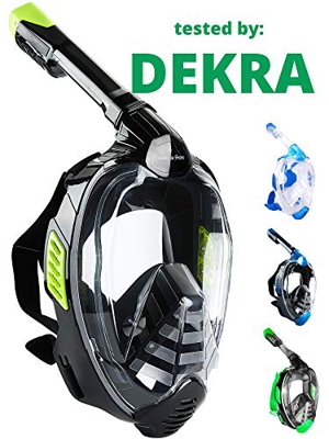 Khroom® Máscara de Snorkel Segura para CO2, Máscara Facial de Esnórquel Antivaho | Seaview X - Máscara de Buceo para Adultos y niños (Negro, L/XL)