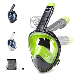 Glymnis Máscara de Buceo 180° Máscara Snorkel Anti-Fuga Gafas Cara Completa con Agente Antivaho Apoyo Camara Deportiva (Negro y Verde, S/M) en oferta