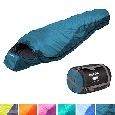 Saco de dormir KeenFlex tipo momia para 3-4 estaciones extra cálido y ligero, compacto, resistente al agua y con control de calor avanzado – ideal par