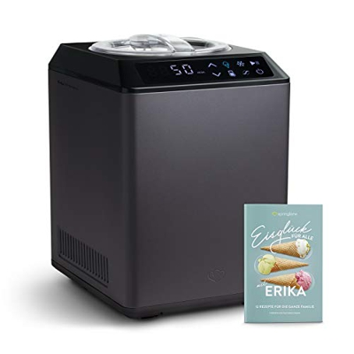 Heladera yogurtera 2 en 1 ERIKA con compresor de refrigeración y función de calefacción, 2,5 l Máquina de helados y yogur en acero inoxidable, función