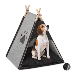 Relaxdays Tipi para Perros, Casita, Cama Gato, Tienda, Cojín, 1 Ud, Fieltro-Madera, 70,5 x 59,5 x 59 cm, Gris Claro precio