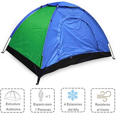 ALLPER Tienda de campaña de fácil Montaje, Polyester y Varillas de Acero Resistente. 1 Persona, Color: Verde Y Azul. Medidas: 200 x 100 x 100 cm. Impe